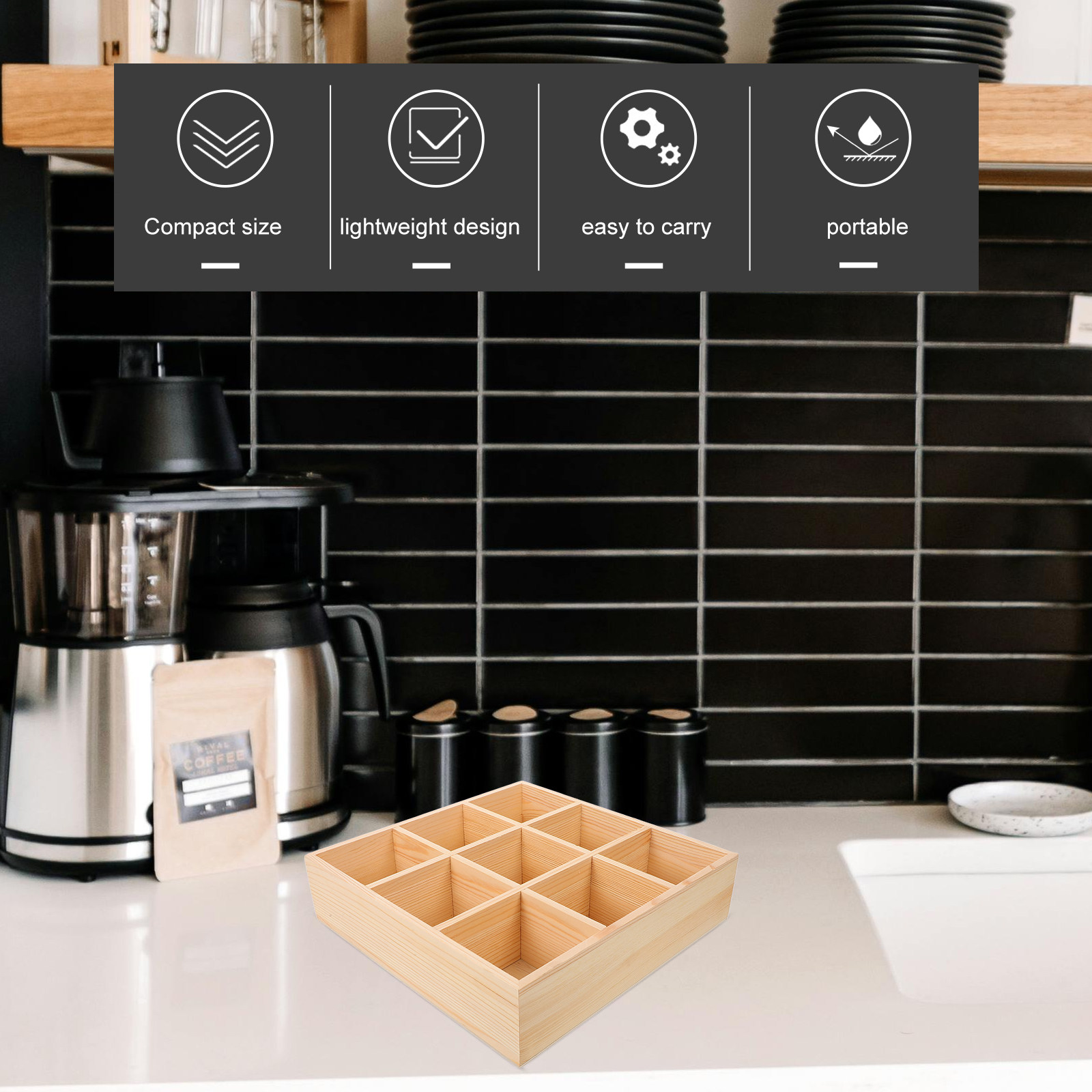 Caja de madera natural para gu - Coffee Tea Sugar reseña y precio